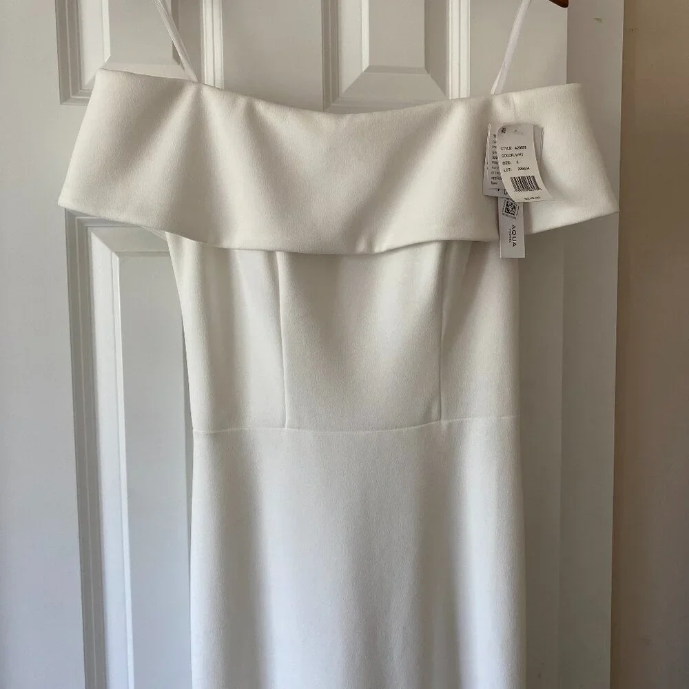 AQUA Off-the-Shoulder Scuba Crepe Gown - Exclusive NWT White Ivory Size 6 - Picture 6 of 7